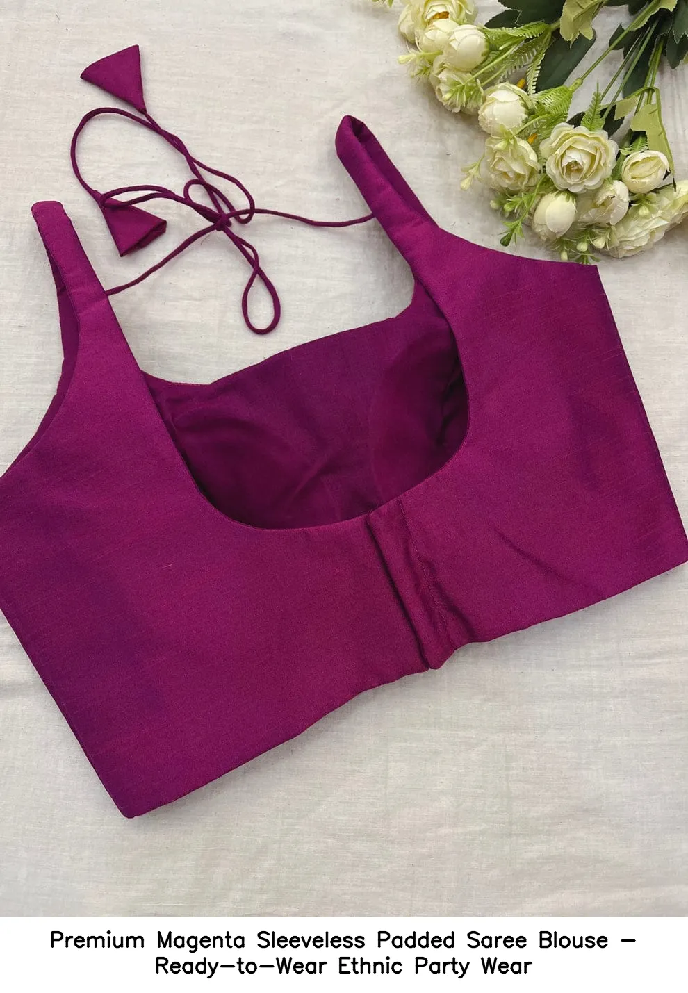 Premium Magenta Sleeveless Padded Saree Blouse - Ready-to-Wear Ethnic Party Wear 2