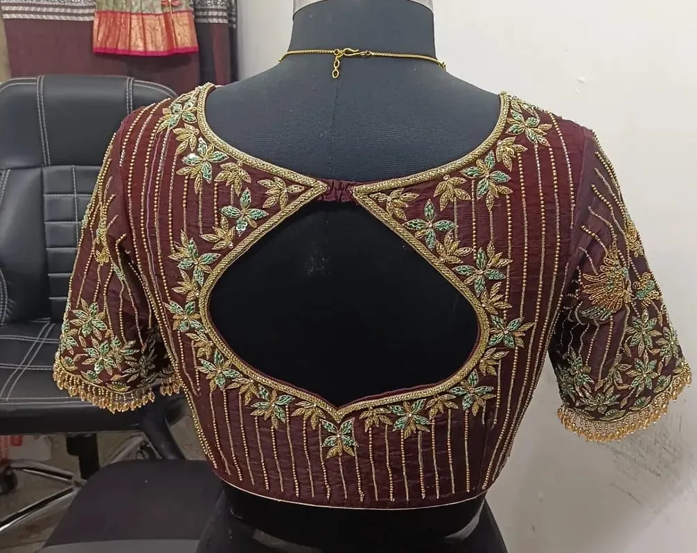 Premium Maroon Aari Work Designer Blouse | Hand-Embroidered Bridal Saree Blouse