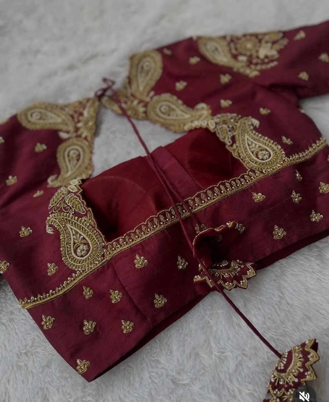 Premium Maroon Silk Blouse with Heavy Aari and Zardosi Work | Exclusive Ethnic Designer Wear