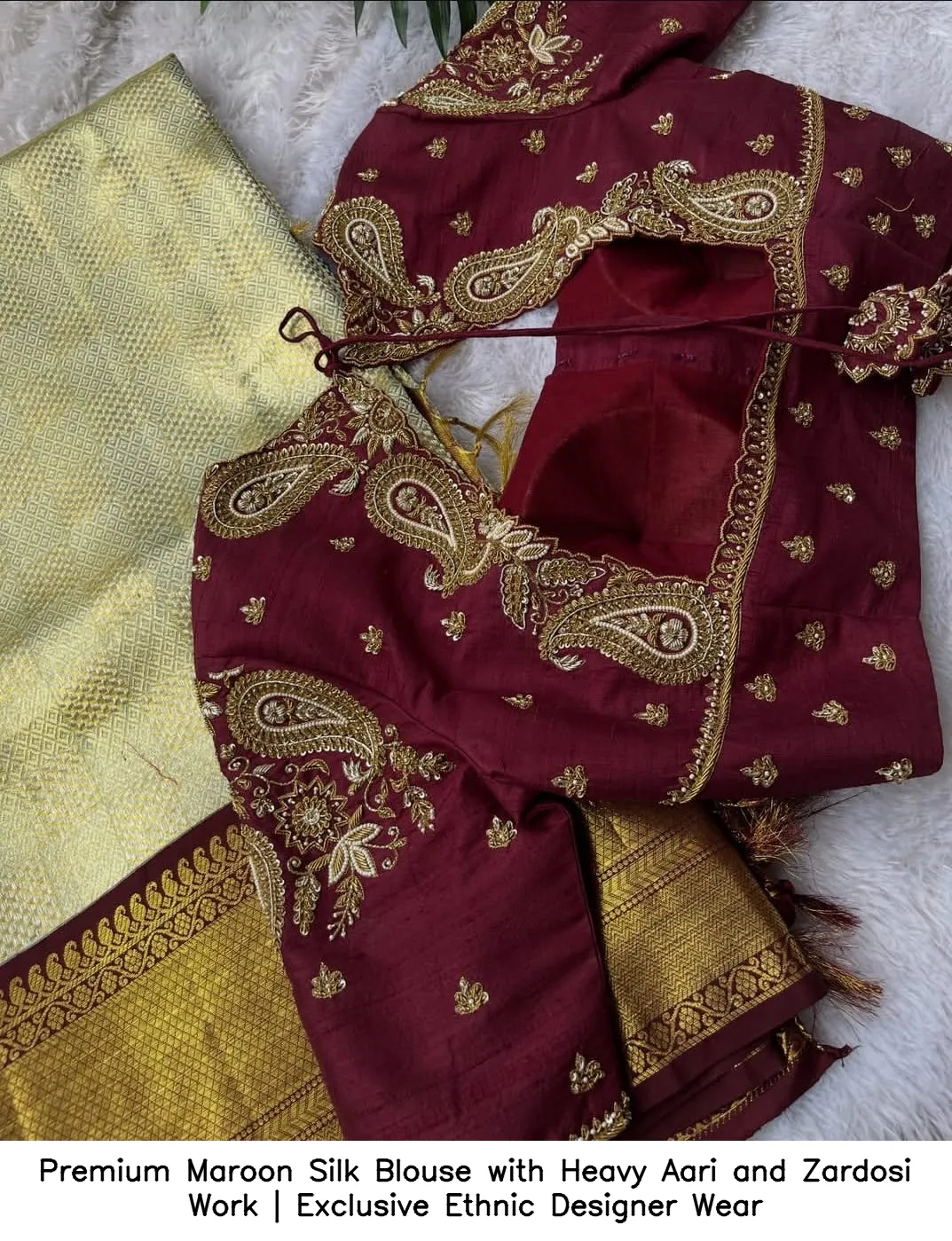 Premium Maroon Silk Blouse with Heavy Aari and Zardosi Work | Exclusive Ethnic Designer Wear 2