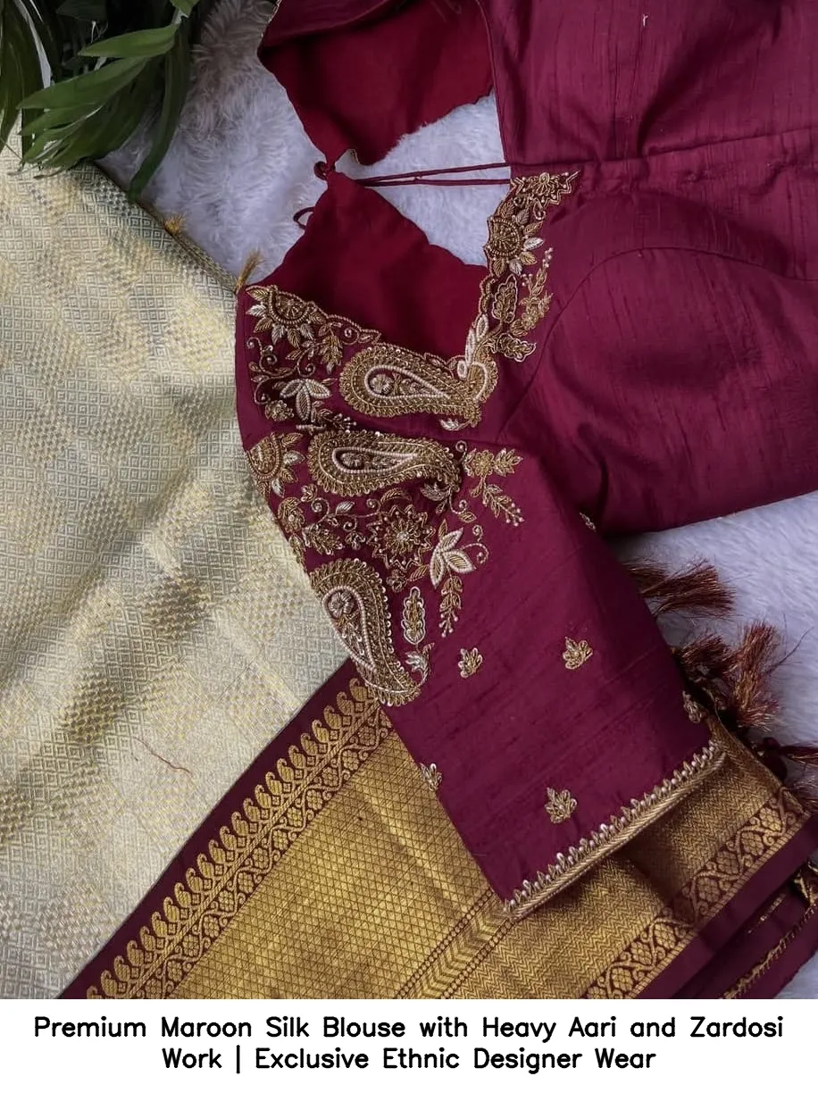 Premium Maroon Silk Blouse with Heavy Aari and Zardosi Work | Exclusive Ethnic Designer Wear 3