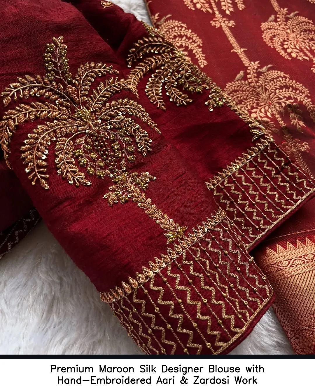 Premium Maroon Silk Designer Blouse with Hand-Embroidered Aari & Zardosi Work 2