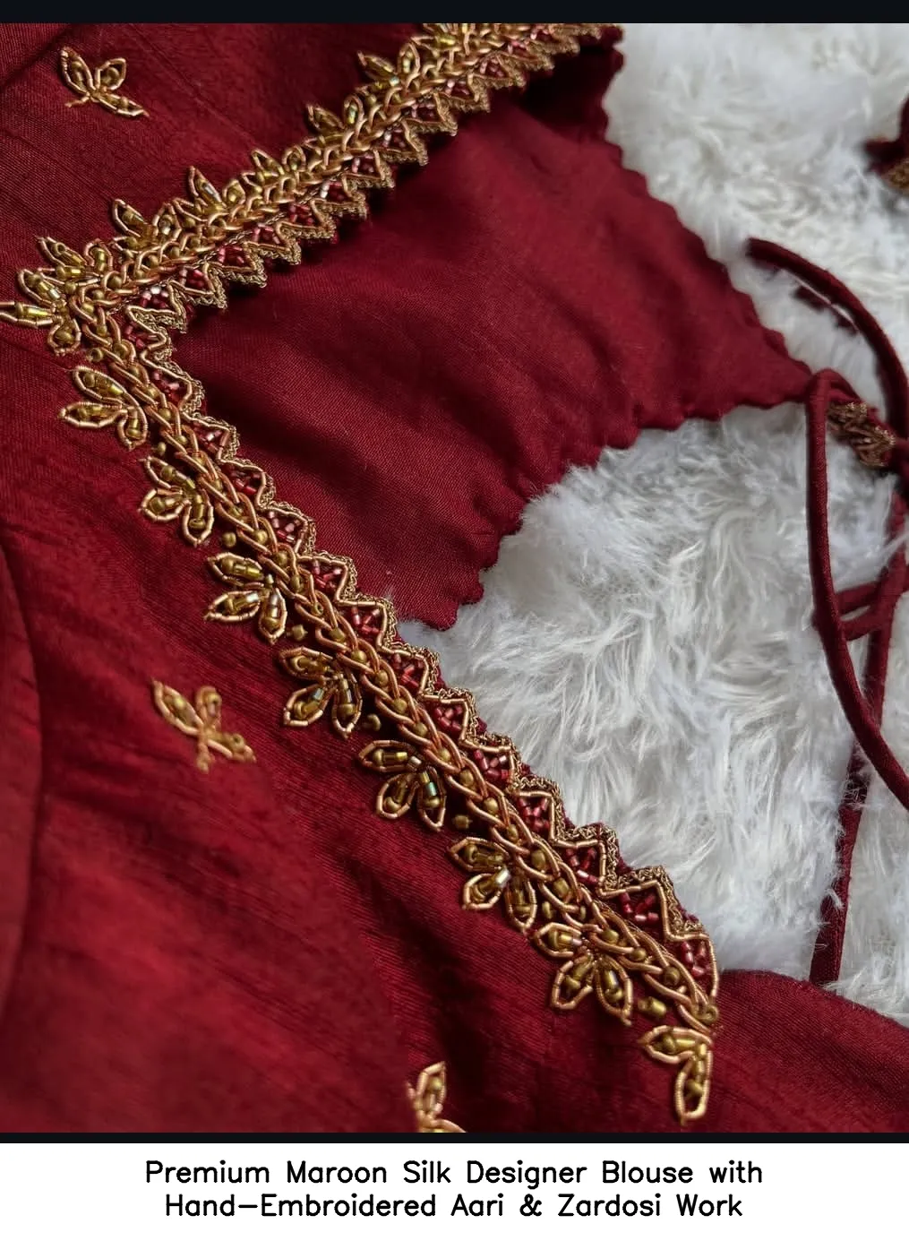 Premium Maroon Silk Designer Blouse with Hand-Embroidered Aari & Zardosi Work 4