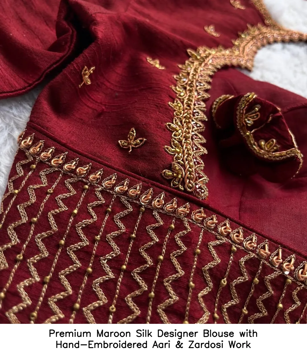 Premium Maroon Silk Designer Blouse with Hand-Embroidered Aari & Zardosi Work 5