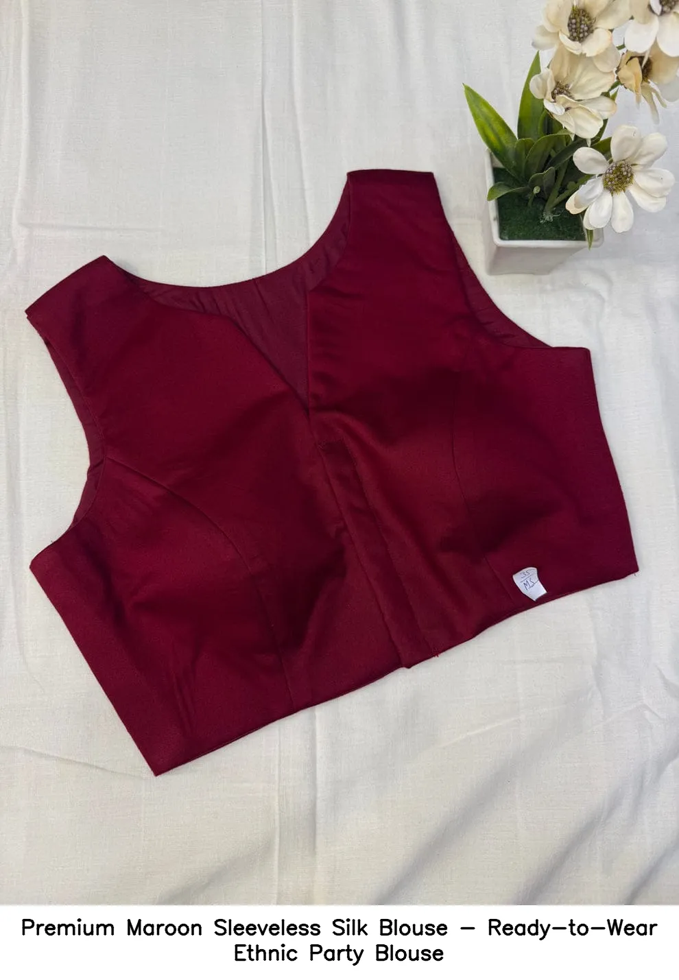 Premium Maroon Sleeveless Silk Blouse - Ready-to-Wear Ethnic Party Blouse 2
