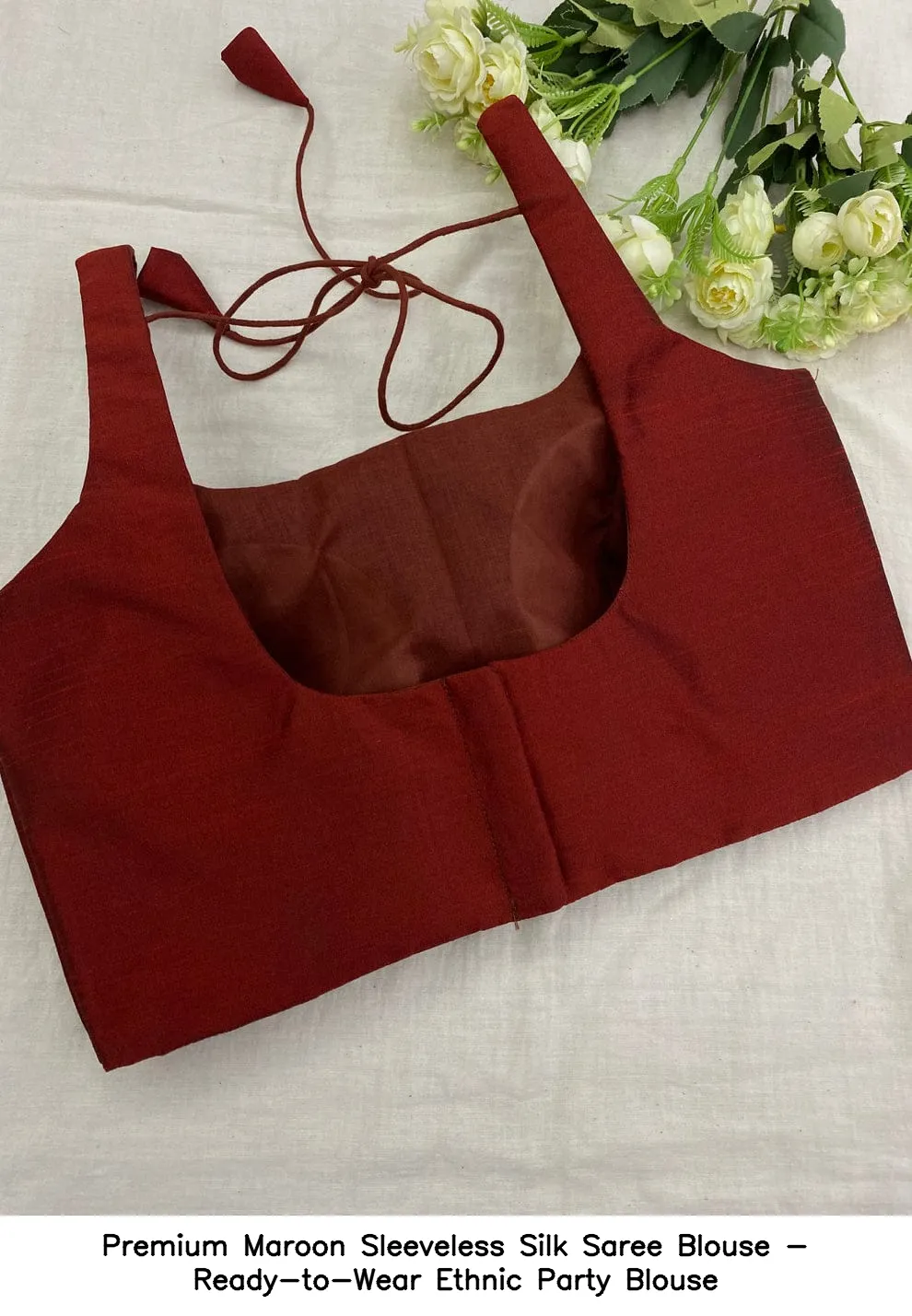 Premium Maroon Sleeveless Silk Saree Blouse - Ready-to-Wear Ethnic Party Blouse 1