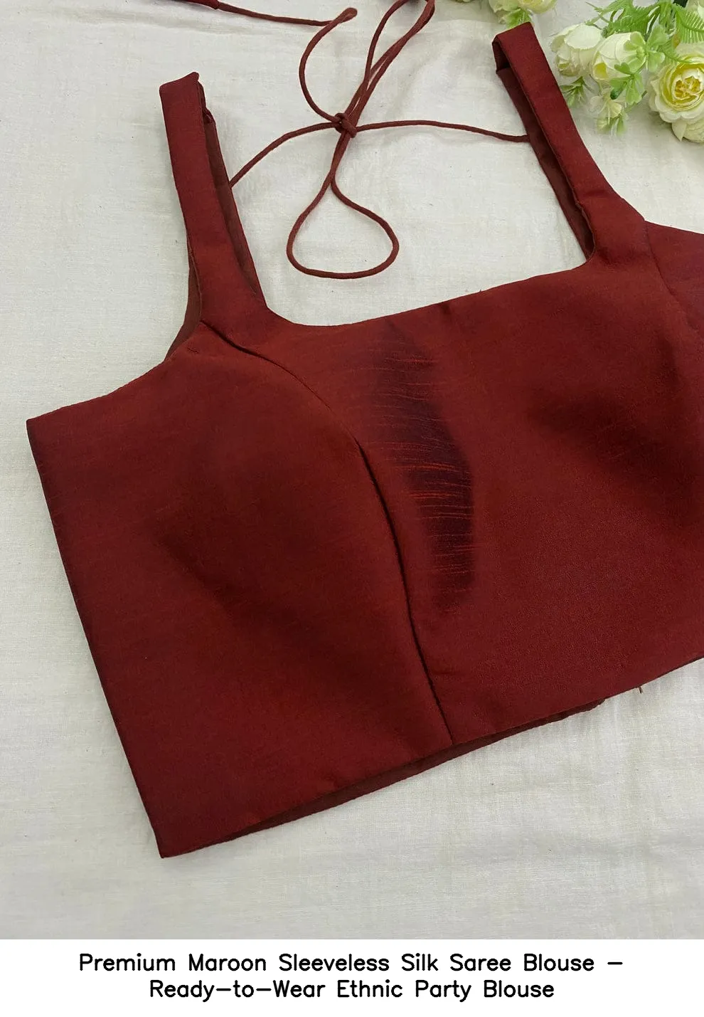 Premium Maroon Sleeveless Silk Saree Blouse - Ready-to-Wear Ethnic Party Blouse 2