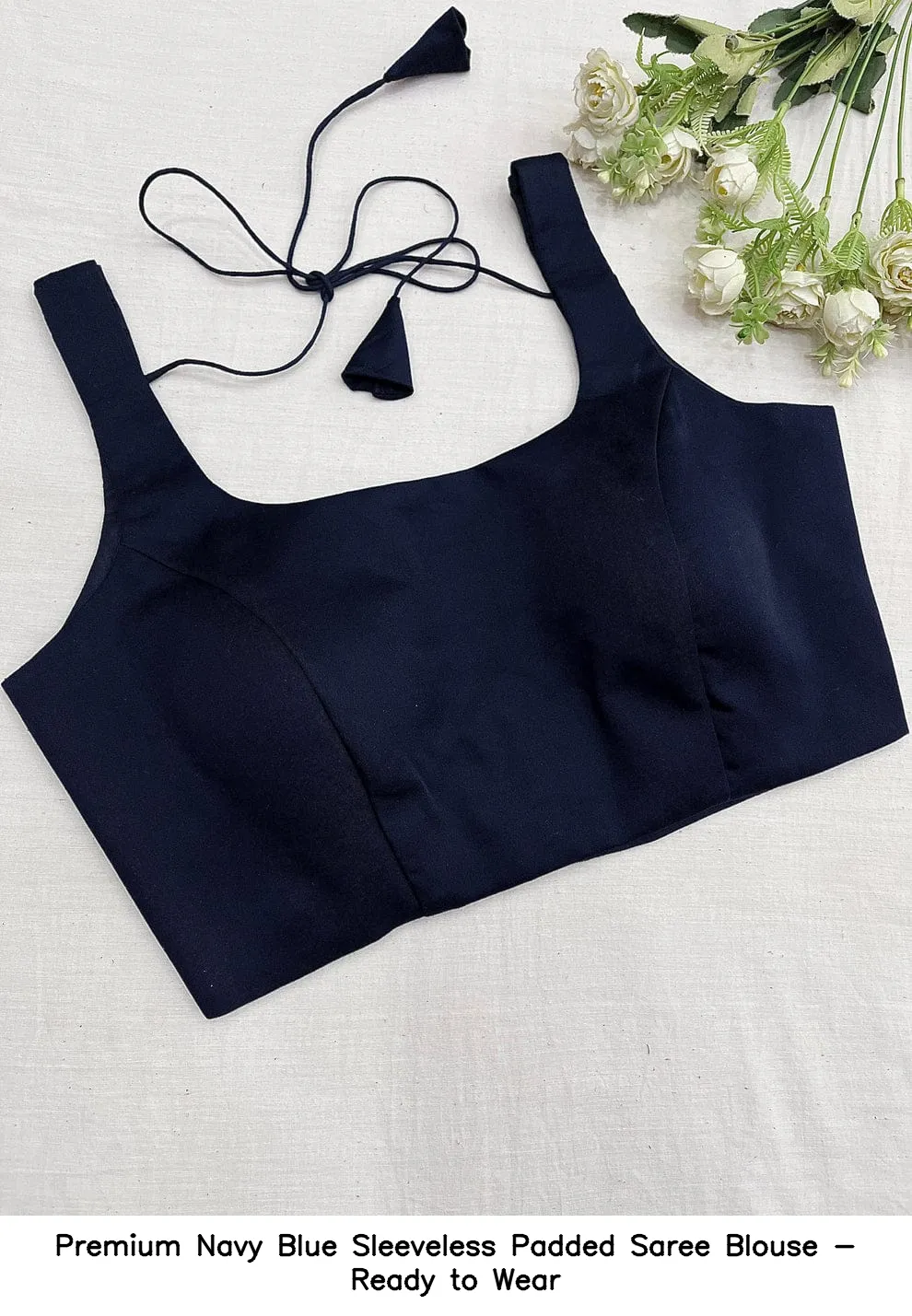 Premium Navy Blue Sleeveless Padded Saree Blouse - Ready to Wear 1