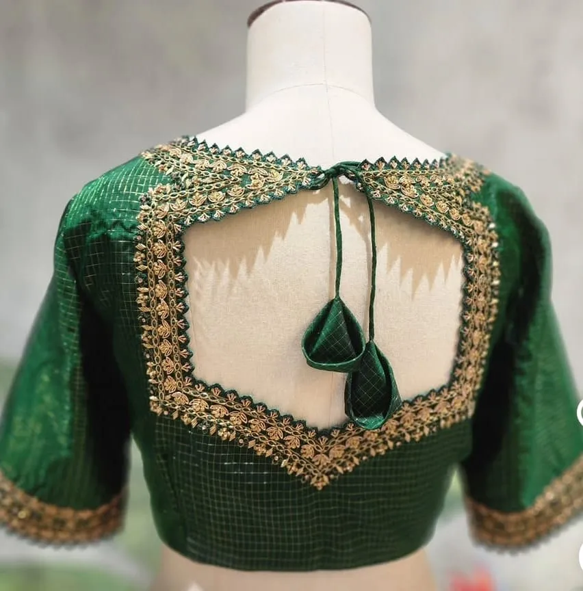Premium Party Wear Emerald Green Blouse | Custom Stitched Aari Work for Bridal & Festive Occasions