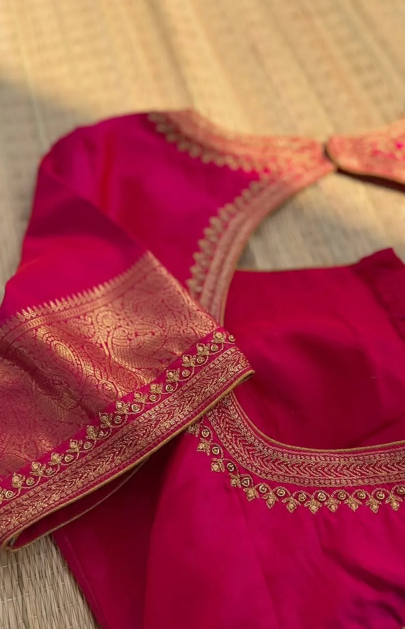 Premium Pink Silk Designer Blouse with Elegant Hand Embroidery