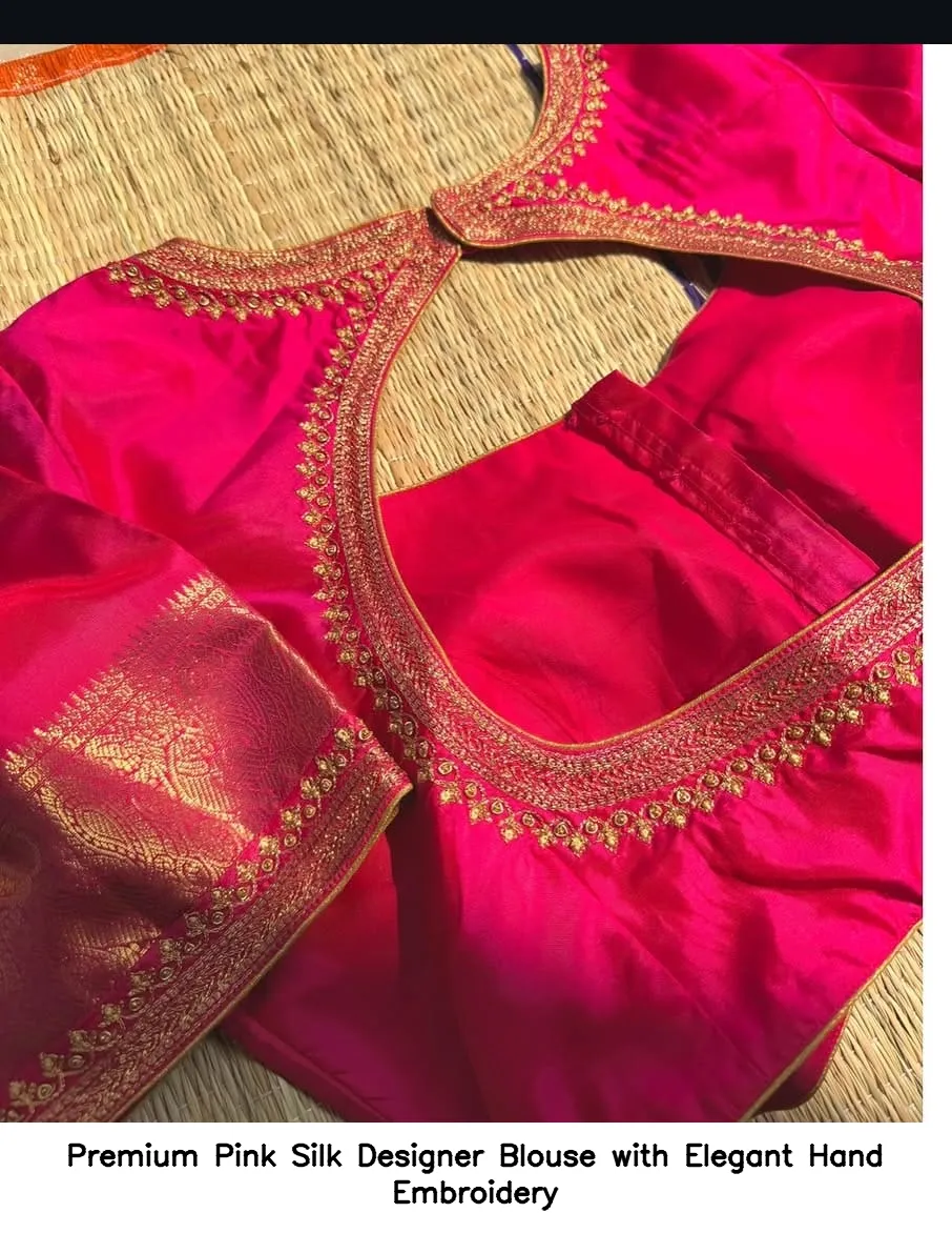 Premium Pink Silk Designer Blouse with Elegant Hand Embroidery 2
