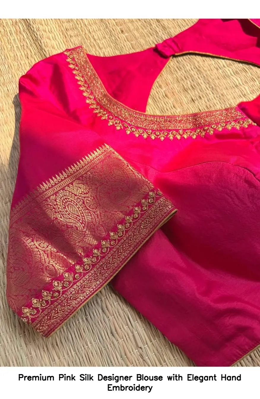 Premium Pink Silk Designer Blouse with Elegant Hand Embroidery 3