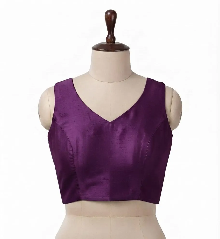 Premium Plain Raw Silk Blouse for Saree Elegant V-Neck Ethnic Essential