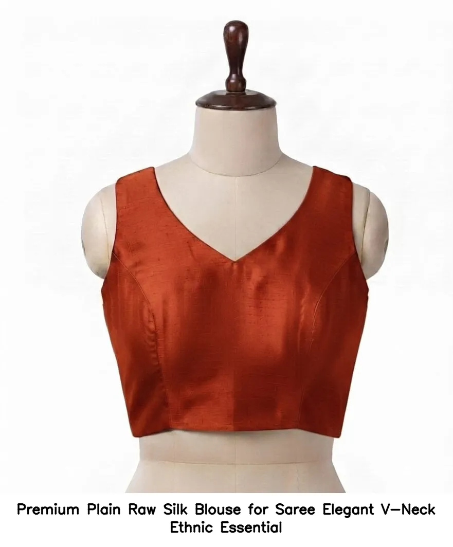 Premium Plain Raw Silk Blouse for Saree  Elegant V-Neck Ethnic Essential 5