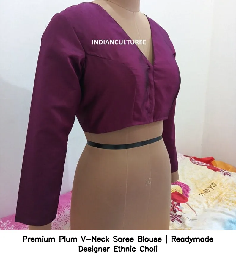 Premium Plum V-Neck Saree Blouse | Readymade Designer Ethnic Choli 2