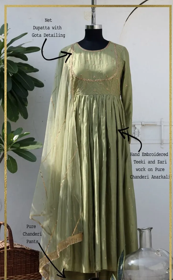 Premium Pure Chanderi Anarkali Suit Set | Intricate Hand Embroidery | Festive Ethnic Collection