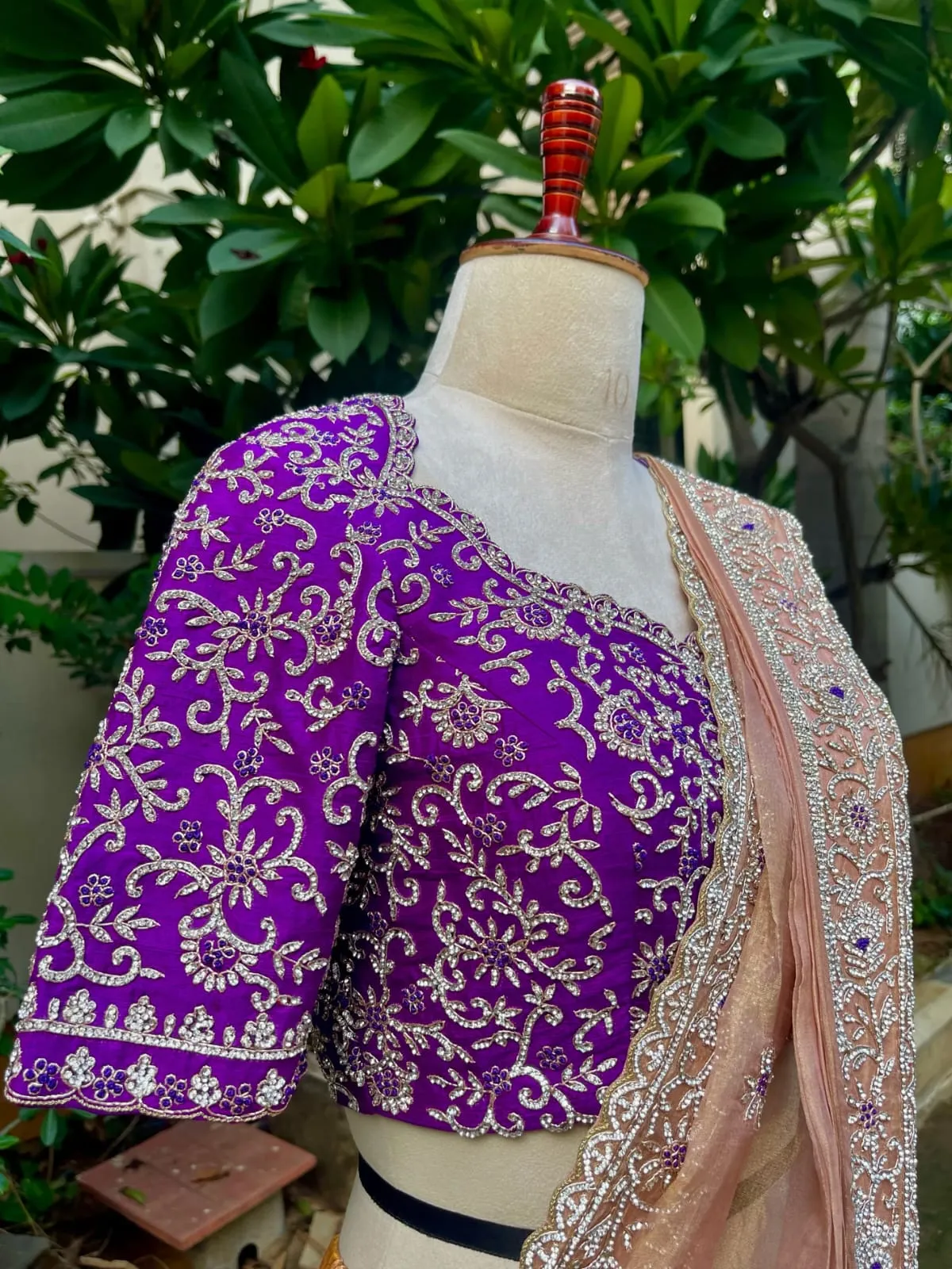 Premium Purple Silk Blouse with Intricate Hand-Embroidered Zardosi and Stone Work