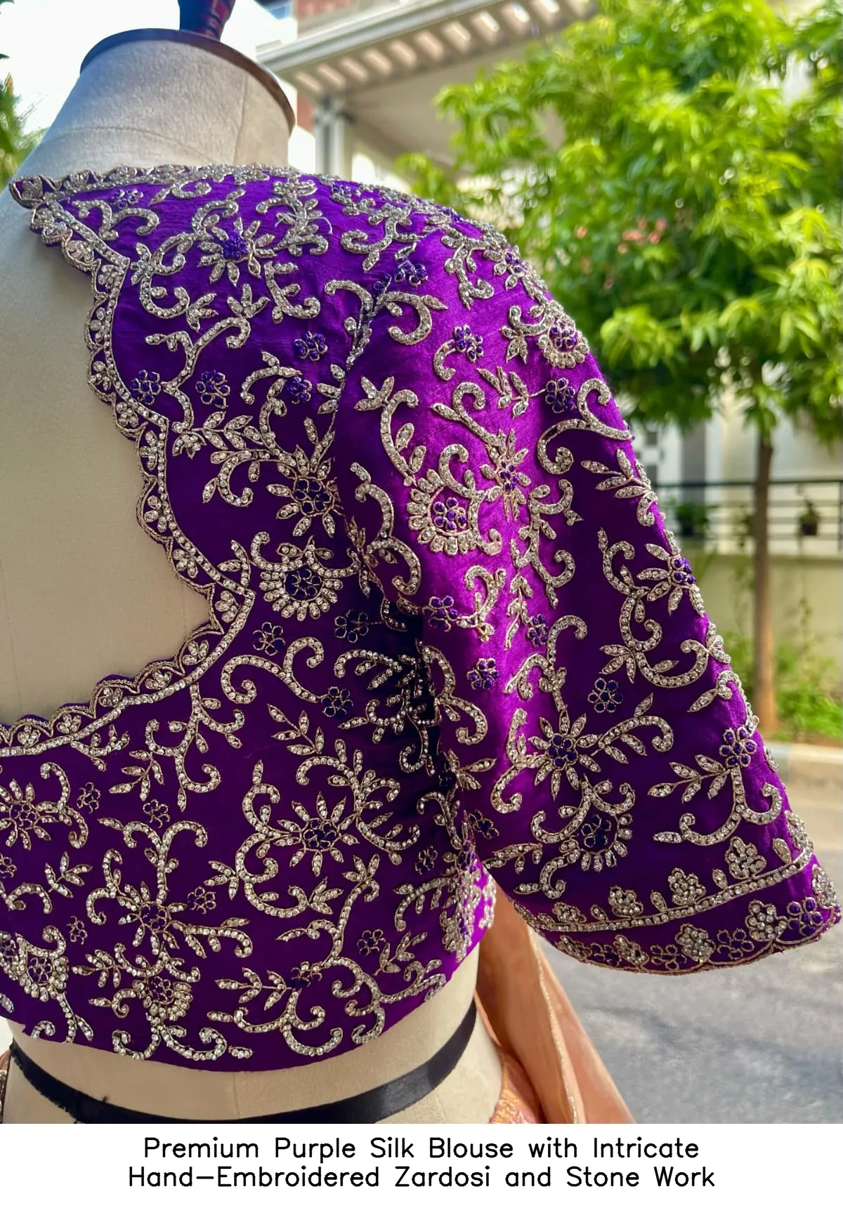 Premium Purple Silk Blouse with Intricate Hand-Embroidered Zardosi and Stone Work 2