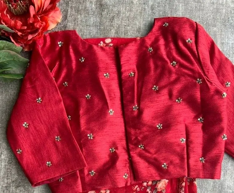 Premium Raw Silk Red Blouse Featuring Intricate Hand-Work – Festive Ethnic Collection
