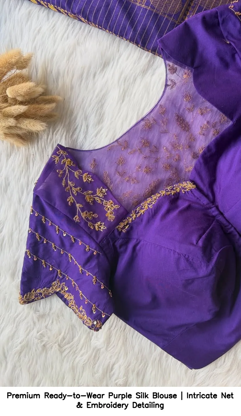 Premium Ready-to-Wear Purple Silk Blouse | Intricate Net & Embroidery Detailing 2