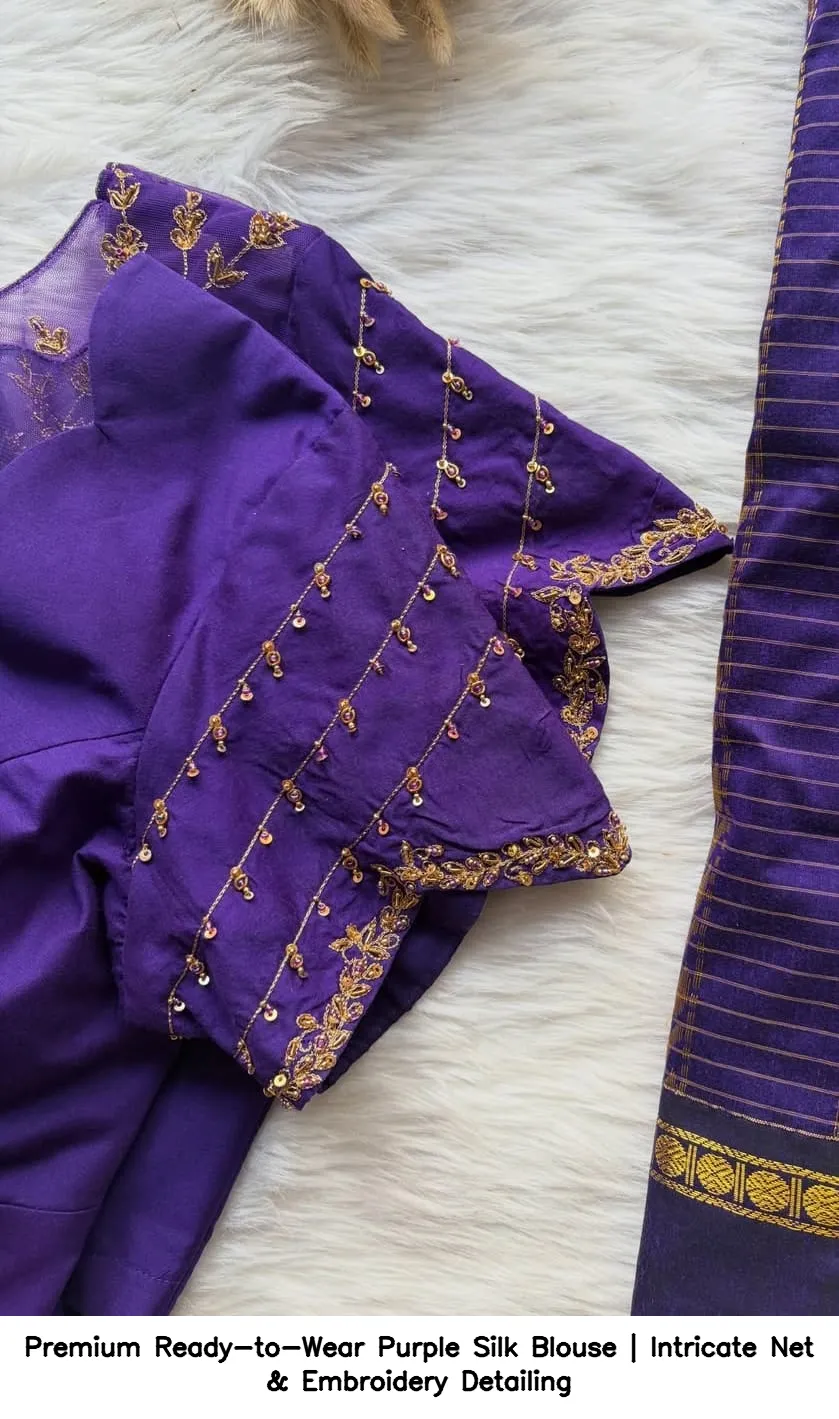 Premium Ready-to-Wear Purple Silk Blouse | Intricate Net & Embroidery Detailing 3