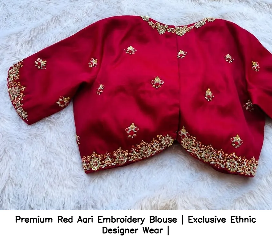 Premium Red Aari Embroidery Blouse | Exclusive Ethnic Designer Wear 3