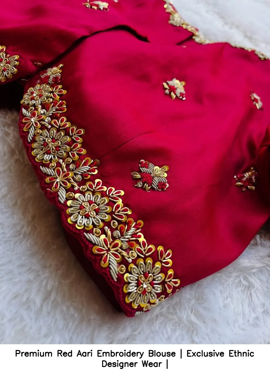 Premium Red Aari Embroidery Blouse | Exclusive Ethnic Designer Wear | 4