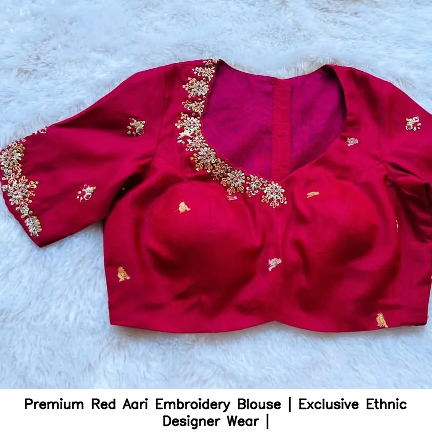 Premium Red Aari Embroidery Blouse | Exclusive Ethnic Designer Wear | 5