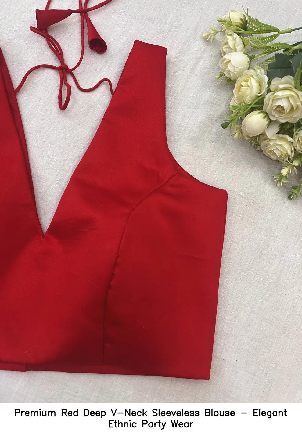 Premium Red Deep V-Neck Sleeveless Blouse - Elegant Ethnic Party Wear 1