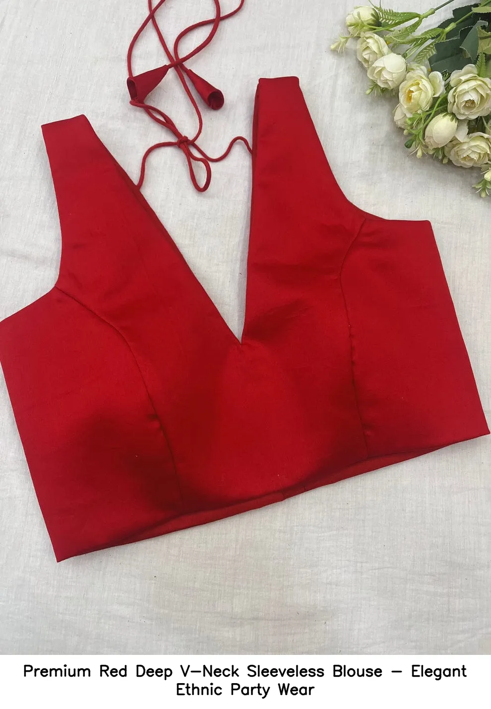 Premium Red Deep V-Neck Sleeveless Blouse - Elegant Ethnic Party Wear 2