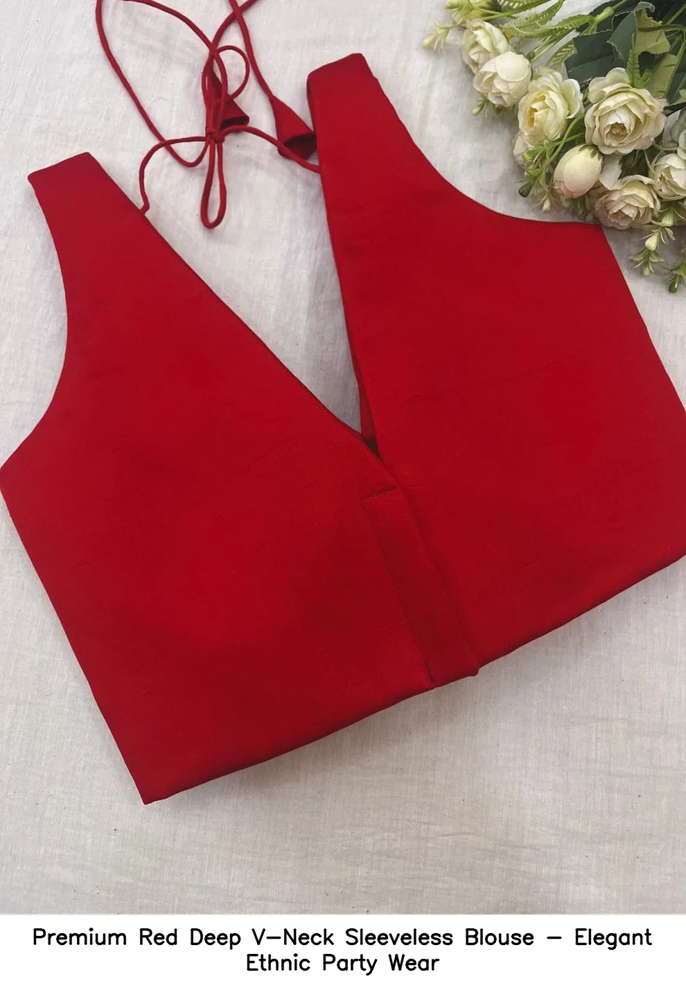 Premium Red Deep V-Neck Sleeveless Blouse - Elegant Ethnic Party Wear 3