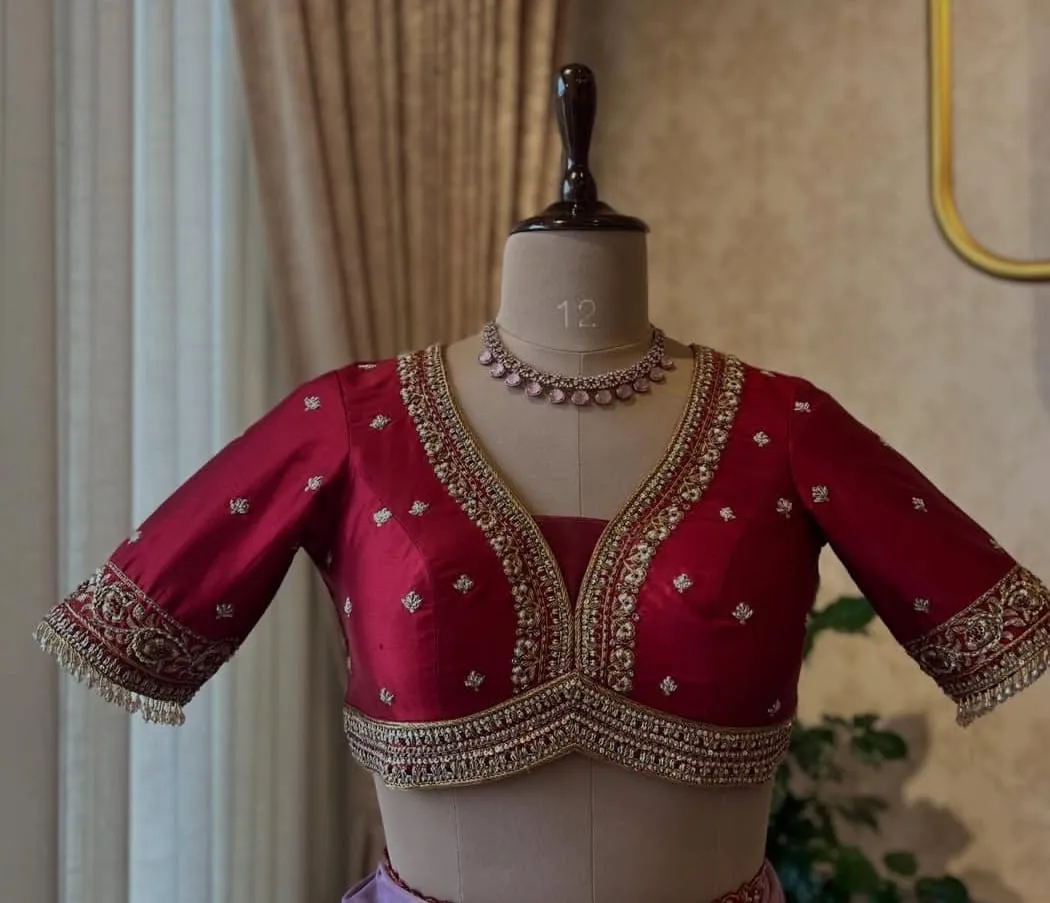 Premium Red Designer Blouse & Saree Set | Intricate Hand Embroidery for Weddings & Occasions