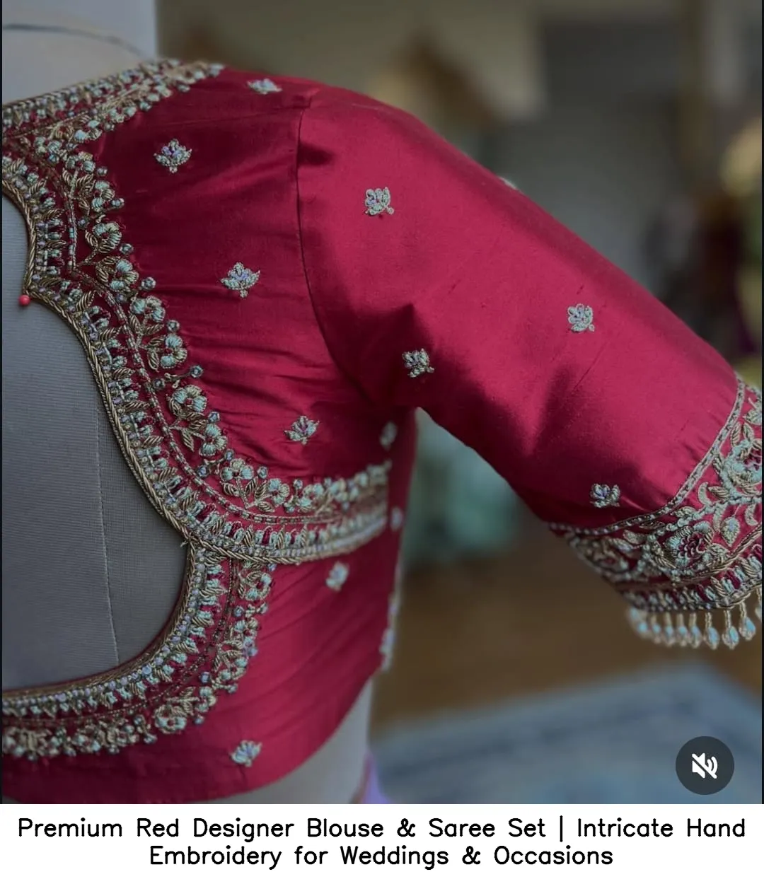 Premium Red Designer Blouse & Saree Set | Intricate Hand Embroidery for Weddings & Occasions 6