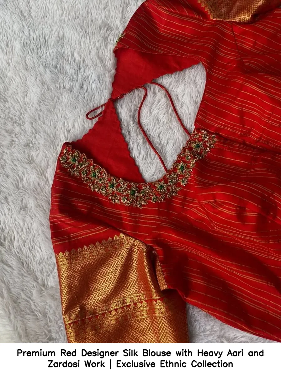 Premium Red Designer Silk Blouse with Heavy Aari and Zardosi Work | Exclusive Ethnic Collection 2