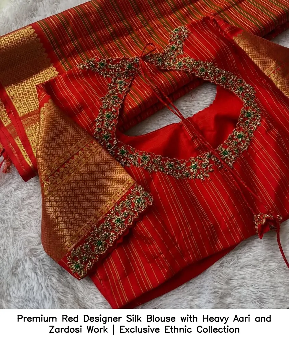 Premium Red Designer Silk Blouse with Heavy Aari and Zardosi Work | Exclusive Ethnic Collection 3