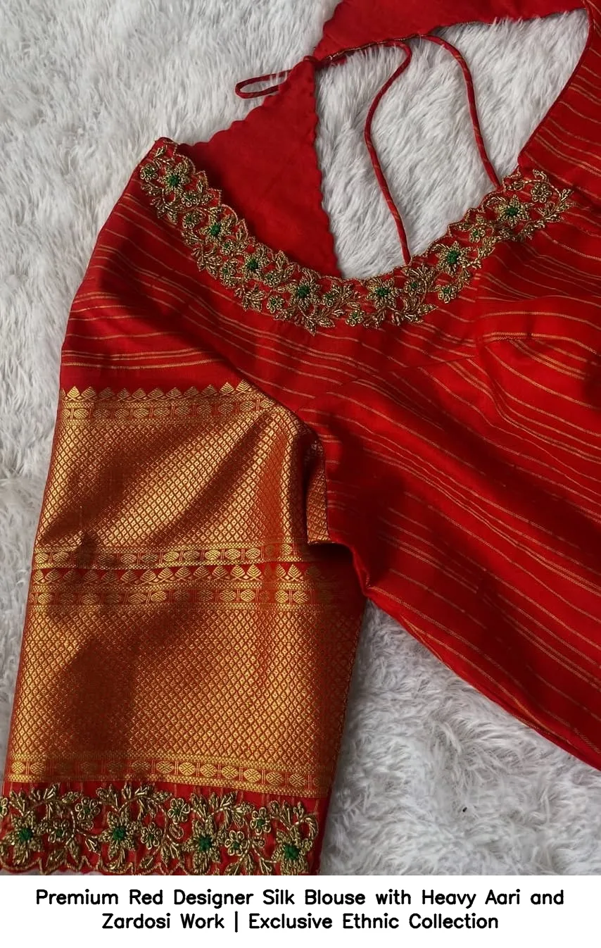 Premium Red Designer Silk Blouse with Heavy Aari and Zardosi Work | Exclusive Ethnic Collection 4