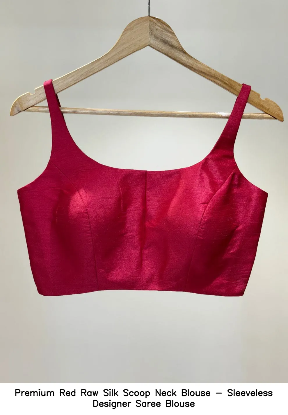 Premium Red Raw Silk Scoop Neck Blouse - Sleeveless Designer Saree Blouse 3