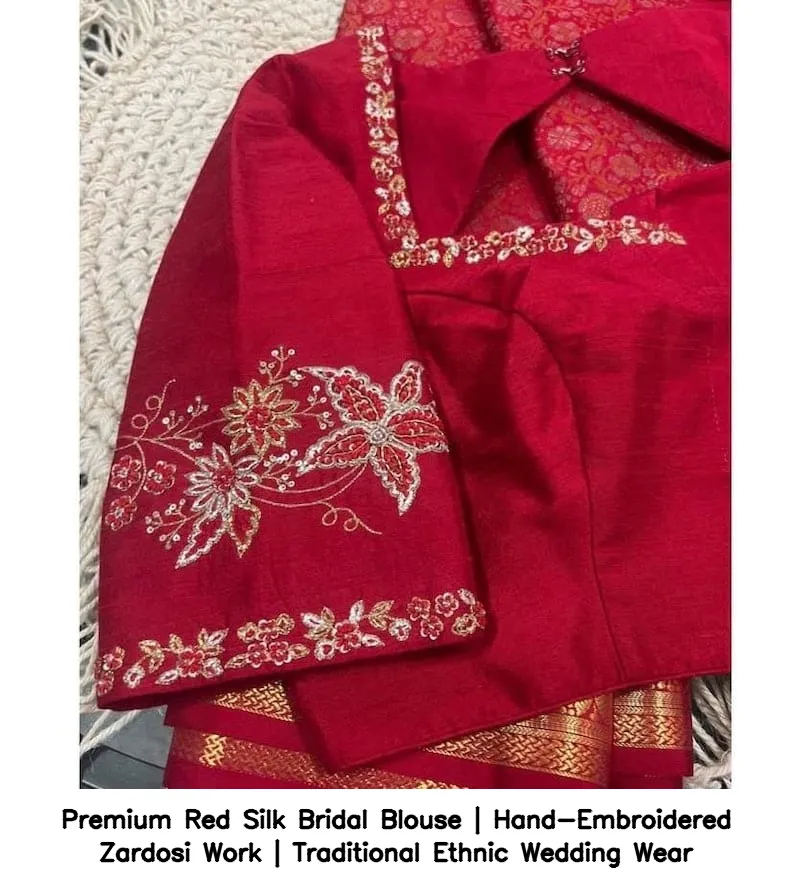 Premium Red Silk Bridal Blouse | Hand-Embroidered Zardosi Work | Traditional Ethnic Wedding Wear 3
