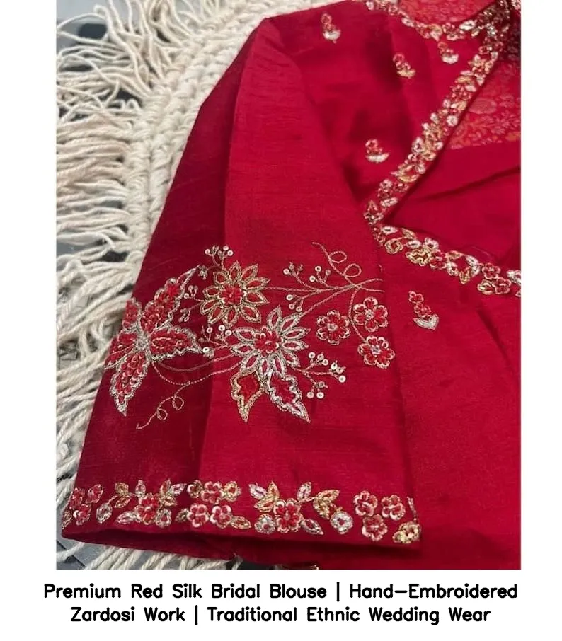 Premium Red Silk Bridal Blouse | Hand-Embroidered Zardosi Work | Traditional Ethnic Wedding Wear 6
