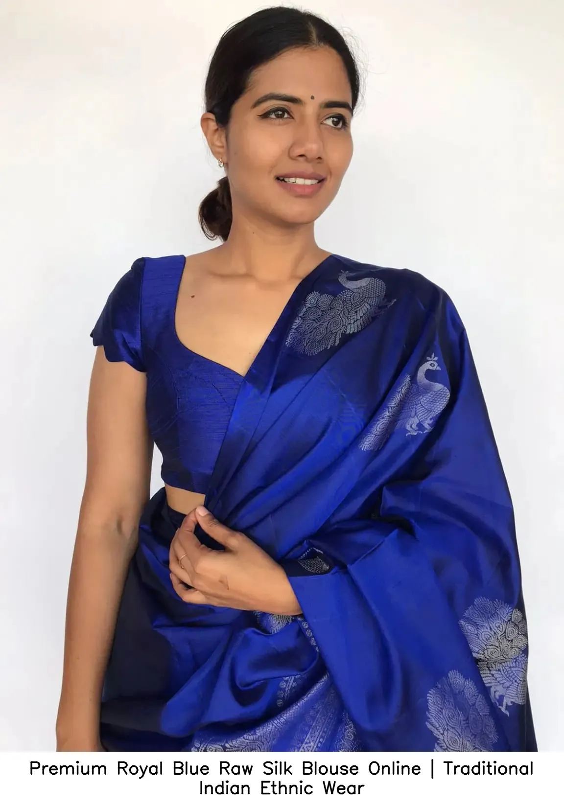 Premium Royal Blue Raw Silk Blouse Online | Traditional Indian Ethnic Wear 2