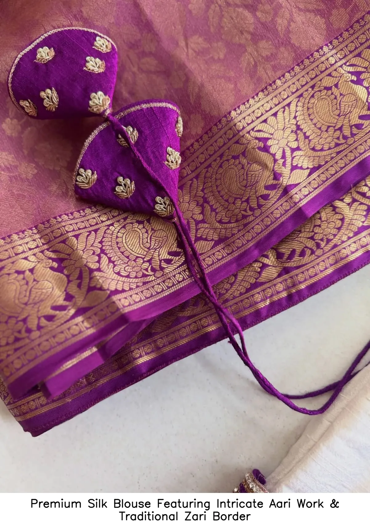 Premium Silk Blouse Featuring Intricate Aari Work & Traditional Zari Border 6