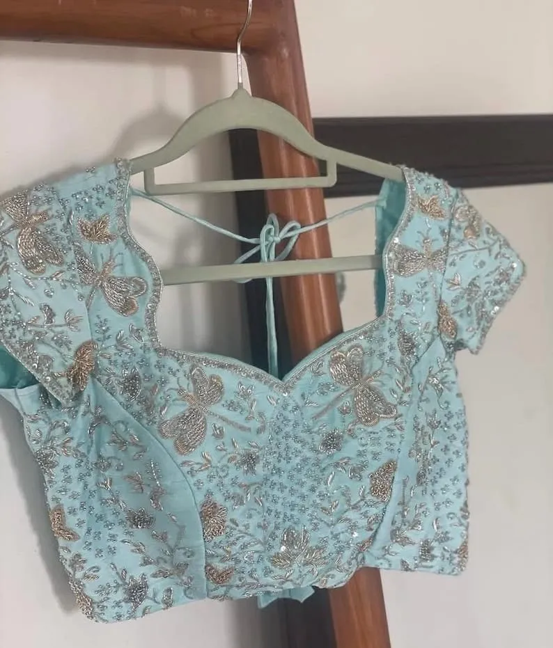 Premium Sky Blue Blouse with Intricate Butterfly Hand Embroidery