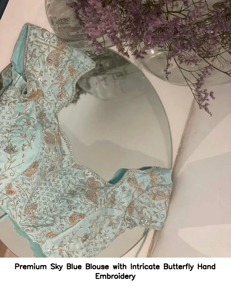 Premium Sky Blue Blouse with Intricate Butterfly Hand Embroidery 2