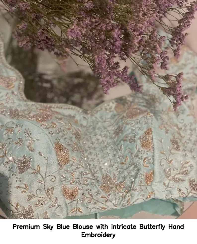 Premium Sky Blue Blouse with Intricate Butterfly Hand Embroidery 3