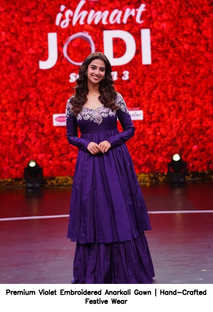 Premium Violet Embroidered Anarkali Gown | Hand-Crafted Festive Wear 4