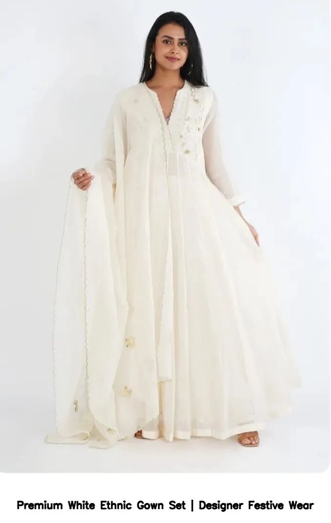 Premium White Ethnic Gown Set | Designer Festive Wear 2