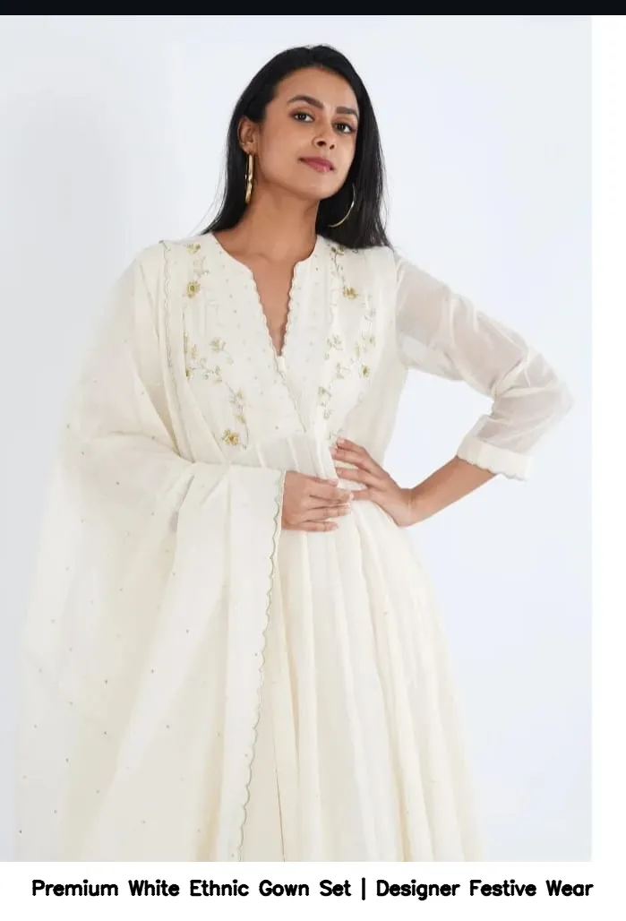 Premium White Ethnic Gown Set | Designer Festive Wear 3