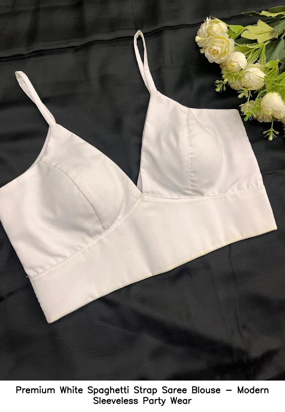 Premium White Spaghetti Strap Saree Blouse - Modern Sleeveless Party Wear 1
