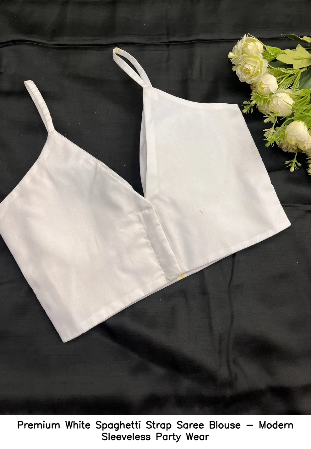 Premium White Spaghetti Strap Saree Blouse - Modern Sleeveless Party Wear 2