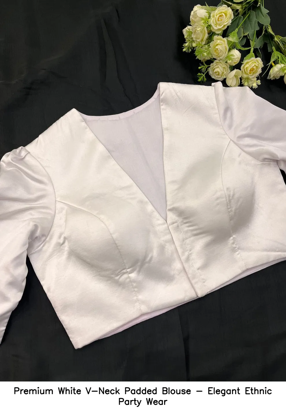 Premium White V-Neck Padded Blouse - Elegant Ethnic Party Wear 4